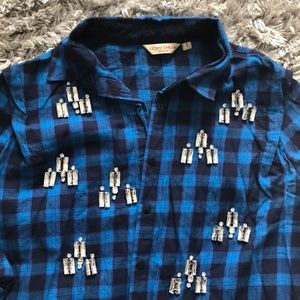 Blue/Black flannel with Bedazzle